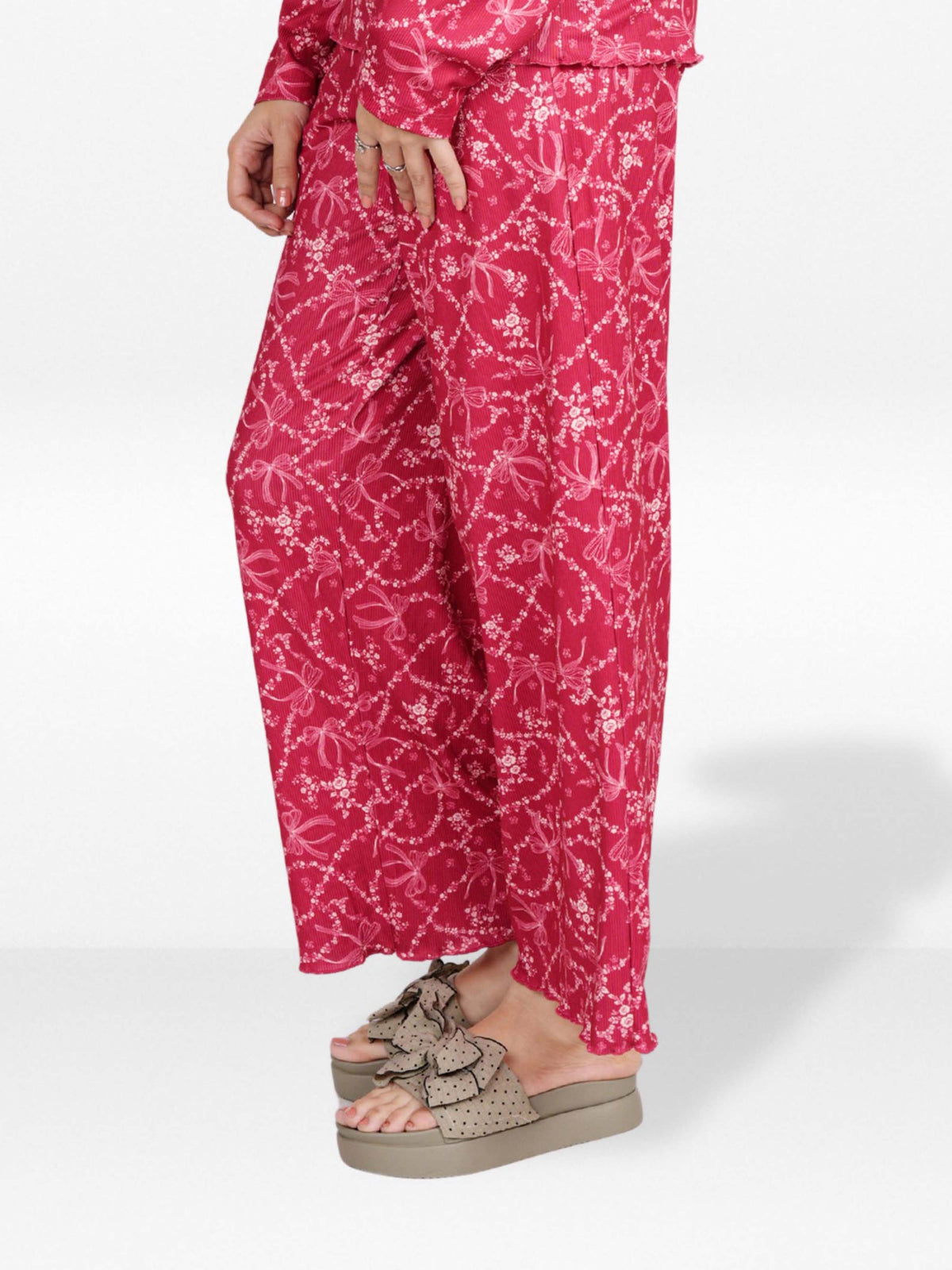 Women's Floral Printed Wide Leg Pants – Soft Yummy Rib Casual Trousers