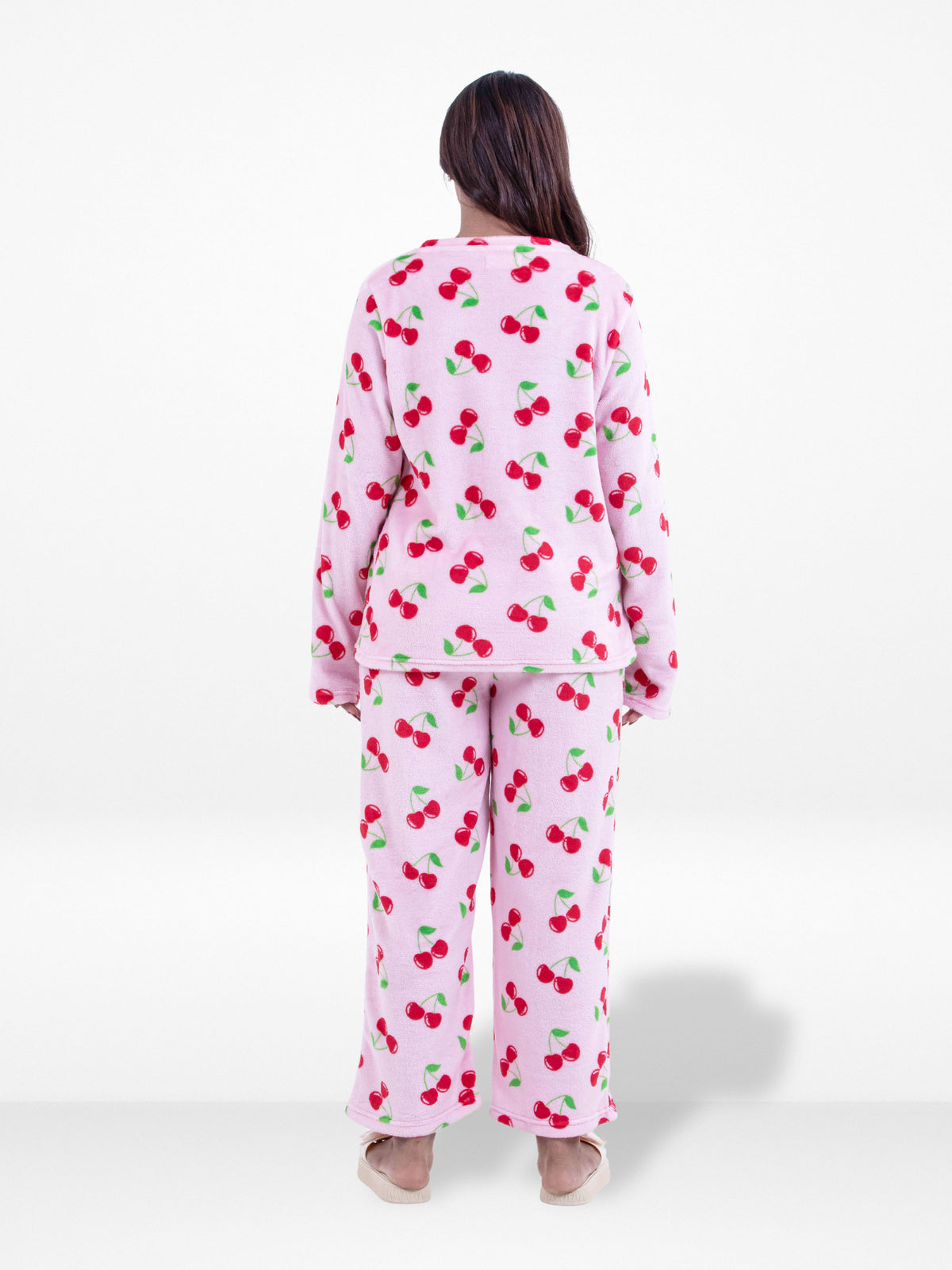 Women’s Cherry Printed Pyjama Set – Long Sleeve Top & Pants, Soft Comfortable Sleepwear, Cozy Winter Loungewear for Women