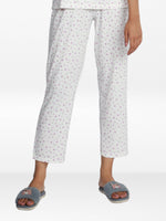 Women’s All Over Printed Lounge Pants | Soft Stretch Yummy Rib Fabric | Drawstring Waist Casual Sleepwear & Pajama Trousers - White