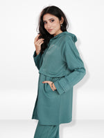 Women’s Soft Pastel Longline Hooded Jacket –Casual Outerwear with Snap Button Closure & Side Pockets