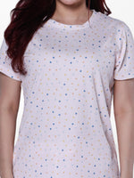 Women’s All Over Printed Short Sleeve Lounge Top | Soft Stretch Yummy Rib Fabric | Crew Neck Casual Sleepwear & Loungewear Top - LT.Pink