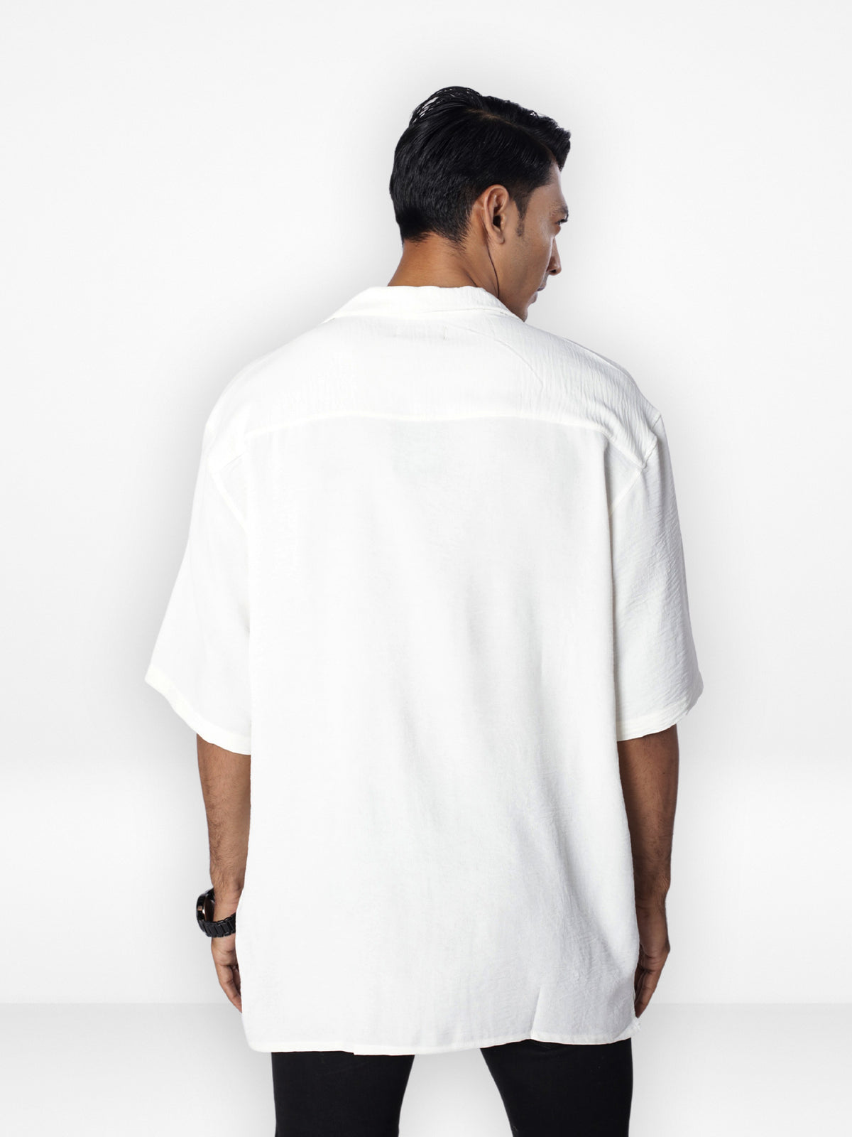 Men's Half-Sleeve Relaxed-Fit Casual Cuban Collar Shirt| OFF WHITE
