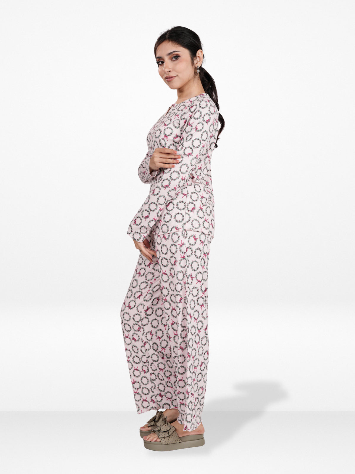 Women’s Henley Sleepwear Set – Long Sleeve Printed Pajama Top & Shorts | Soft Lightweight 2-Piece Nightwear