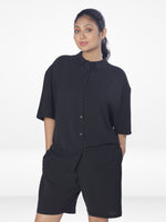 Women Solid Color Co-Ord Set| Short Sleeve| Black