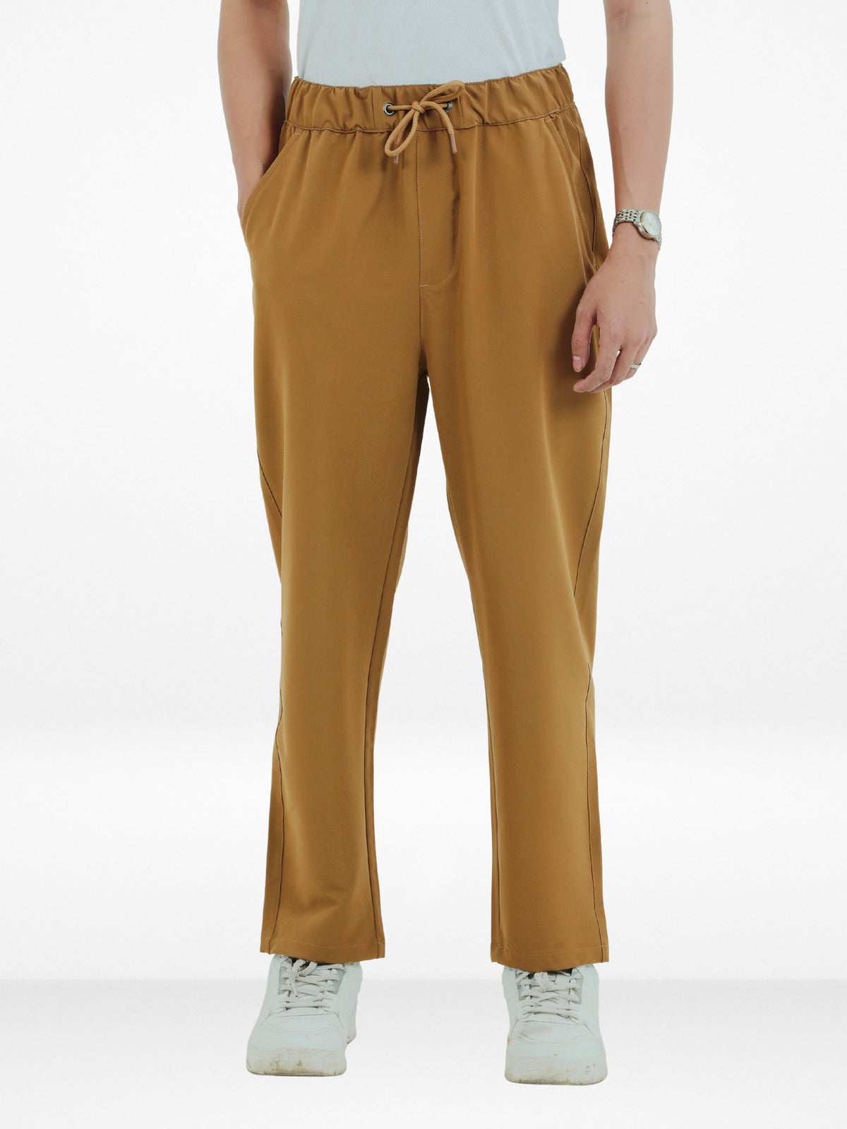 Men’s Relaxed Fit Trousers – Elastic Waist with Drawstring, Casual Pants with Fake Fly & Side Pockets ,Comfortable Everyday Wear