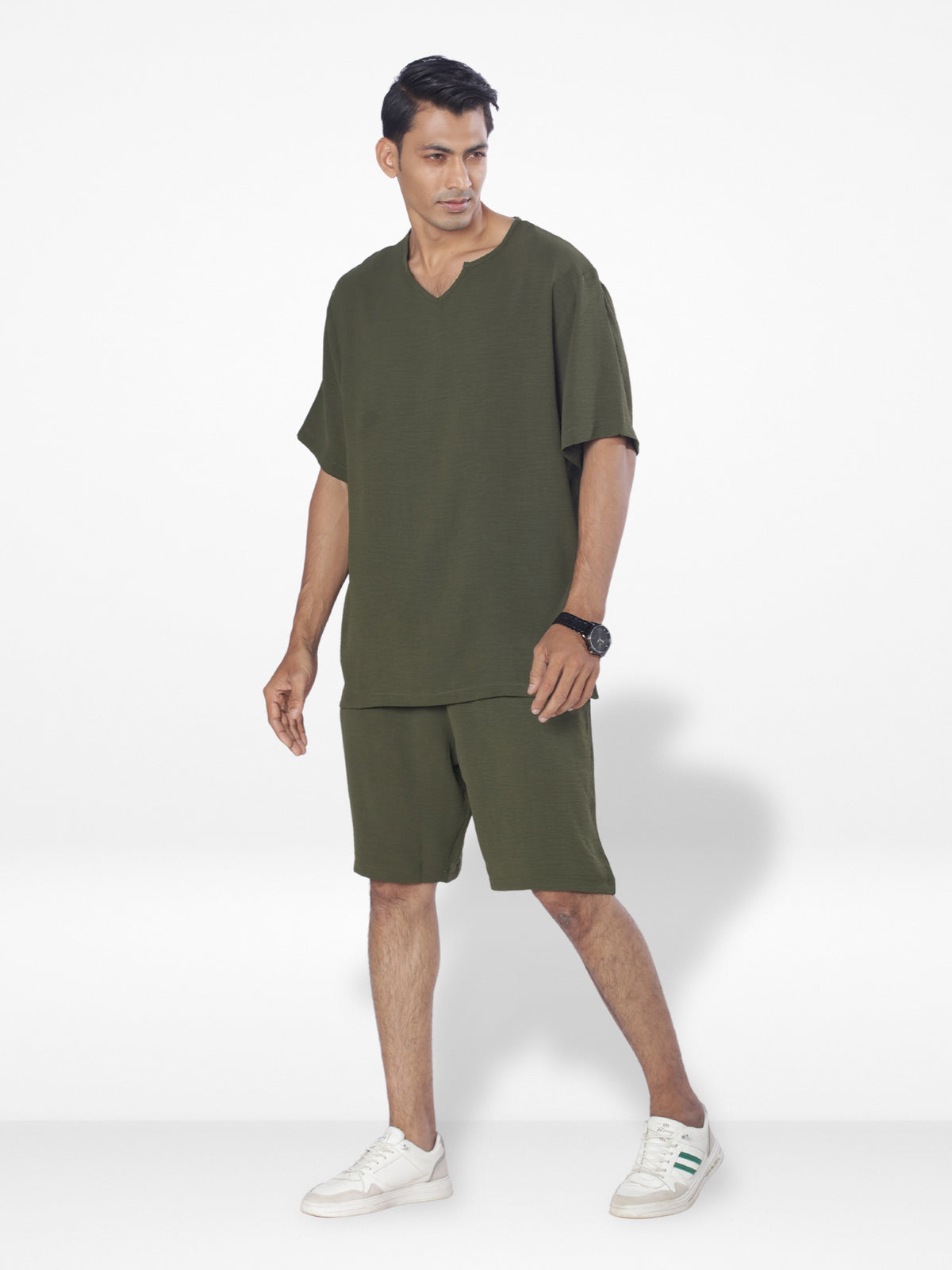 Men's Short Sleeve Shirt & Short Pant Set| Olive|