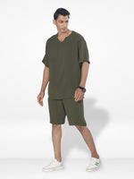 Men's Short Sleeve Shirt & Short Pant Set| Olive|
