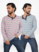 Men’s Striped Henley Neck T-Shirt – Regular Fit Long Sleeve Tee |Soft Stretch Casual Wear