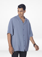Men's Half-Sleeve Relaxed-Fit Casual Cuban Collar Shirt| SLATE BLUE