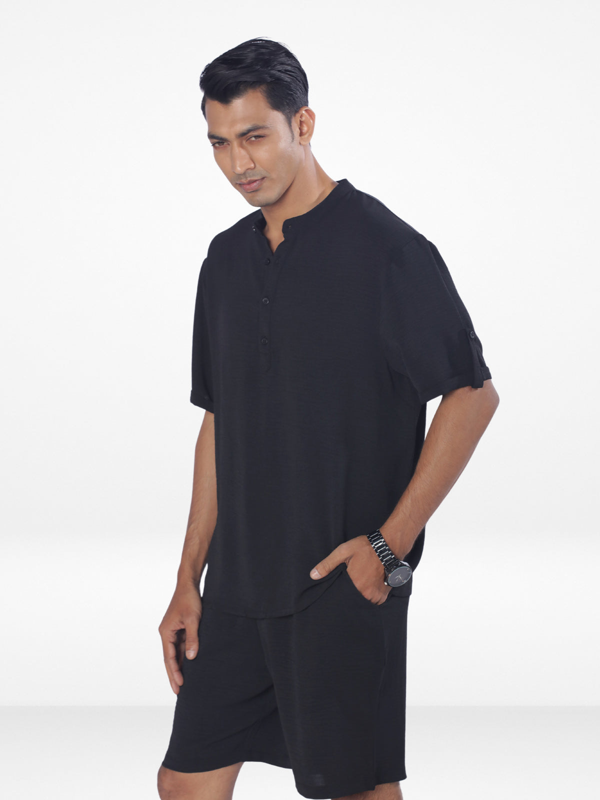 Men's Short Sleeve Shirt & Short Pant Set| Black