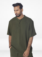 Men's Short Sleeve Shirt & Long Pant Set| Olive