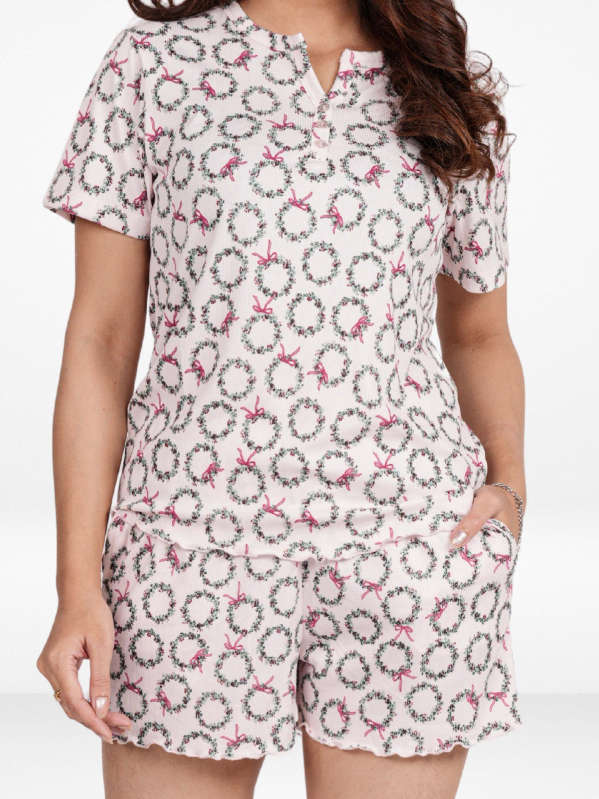 Women's Henley Short SleevePajama Sets- Shirt and Shorts 2 Piece Summer Outfits Lounge Sets