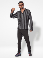 Men's Relaxed-Fit full-Sleeve Casual Shirt Black Stripes