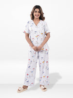 Women’s Printed Night Suit Set – Shirt & Pyjama | Soft Nightwear Dress, 2 Piece Sleepwear for Women, Comfortable Loungewear