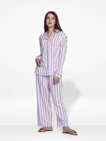 Women Pink Stripe Sleepwear Long Sleeve Pyjama Set