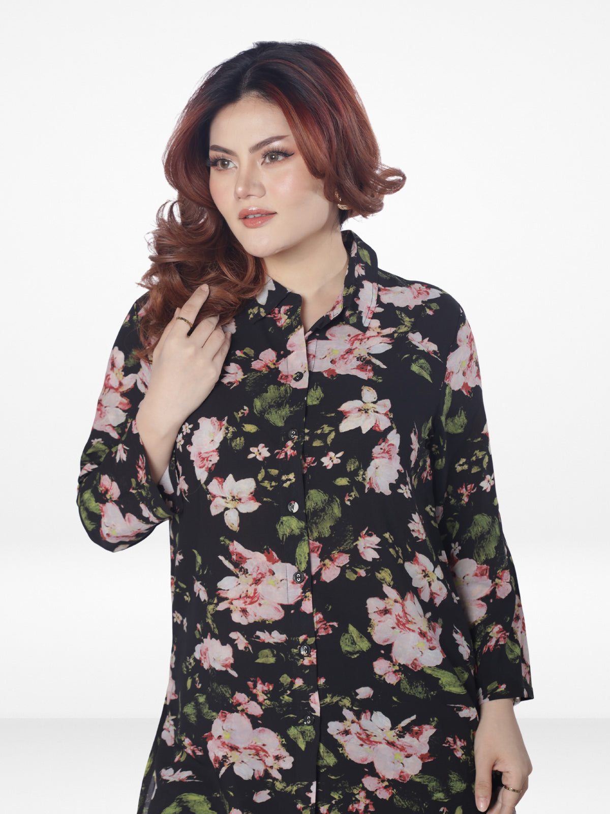 Women Black All Over Print Long Top| Black