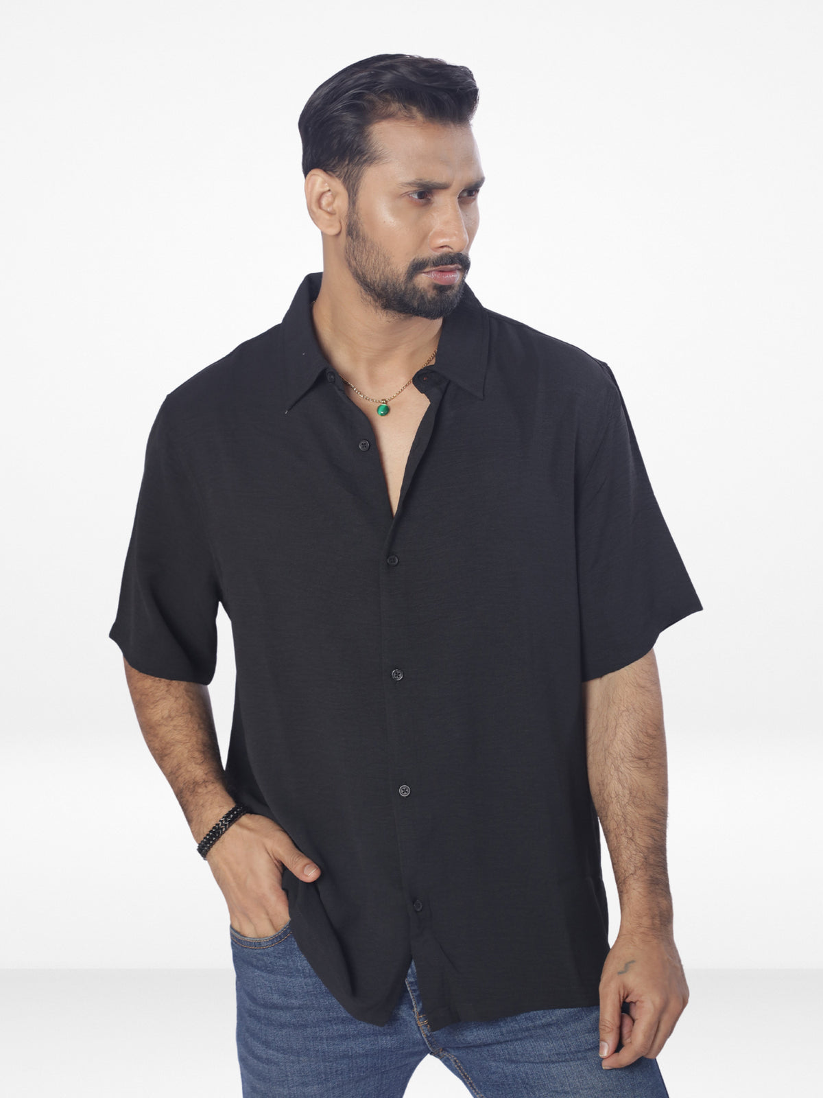 Men's Relaxed-Fit Half-Sleeve Casual Shirt| BLACK