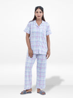 Women Pastel Plaid Printed Suit Shirt & Pyjama Set , Night wear Dress Women's Printed Night Suit Set Shirt & Pyjama | Soft Nightwear Dress, 2 Piece Sleepwear for Women,