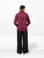 Women’s Long Sleeve Satin Shirt – Spread Collar Button-Down Top | Soft Shiny Formal & Casual Wear