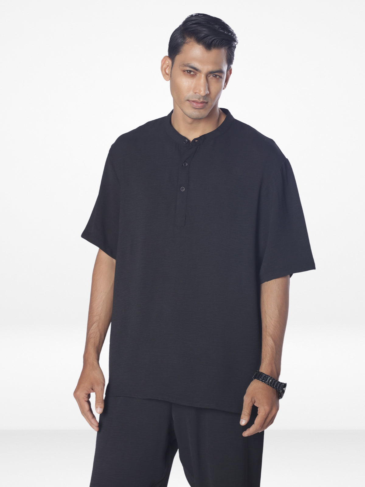 Men's Short Sleeve Shirt & Long Pant Set|Black