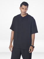 Men's Short Sleeve Shirt & Long Pant Set|Black