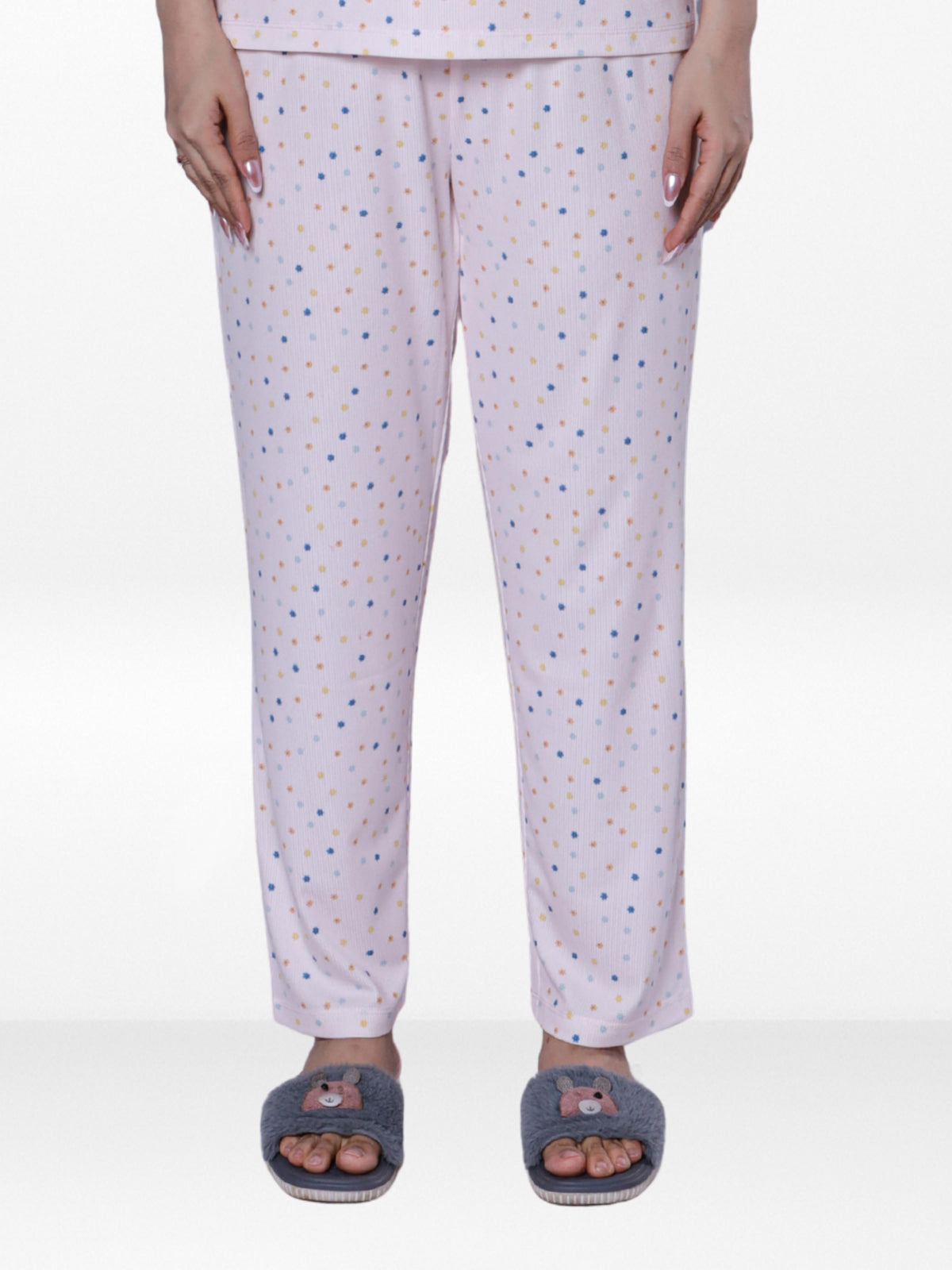 Women’s All Over Printed Lounge Pants | Soft Stretch Yummy Rib Fabric | Drawstring Waist Casual Sleepwear & Pajama Trousers - LT.Pink