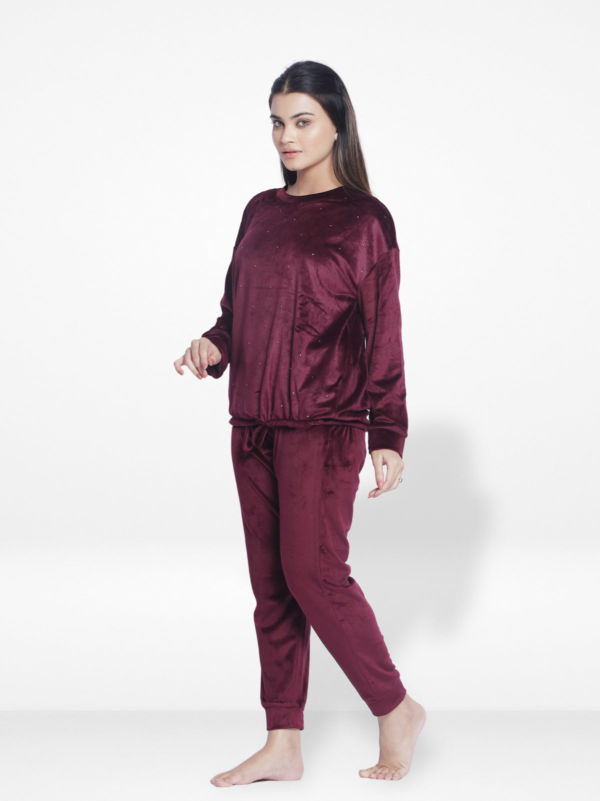 Women Velvety Sleepwear Long Sleeve Pyjama Set