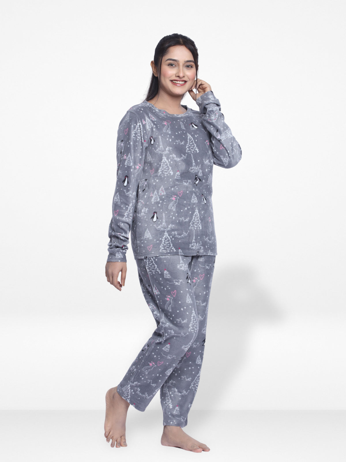 Women's Micro Polar Fleece Graphic Print Sleepwear Long Sleeve Pyjama Set
