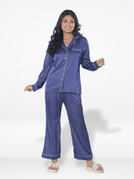 Women's Satin Notch collar & Full Sleeve Sleepwear set |Satin Fabric