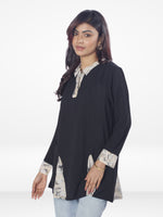 Women Shirt Collar Tops with Nice Design| Black