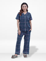 Women Green Plaid Printed Suit Shirt & Pyjama Set , Night wear Dress Women's Check Printed Night Suit Set Shirt & Pyjama | Soft Nightwear Dress, 2 Piece Sleepwear for Women,