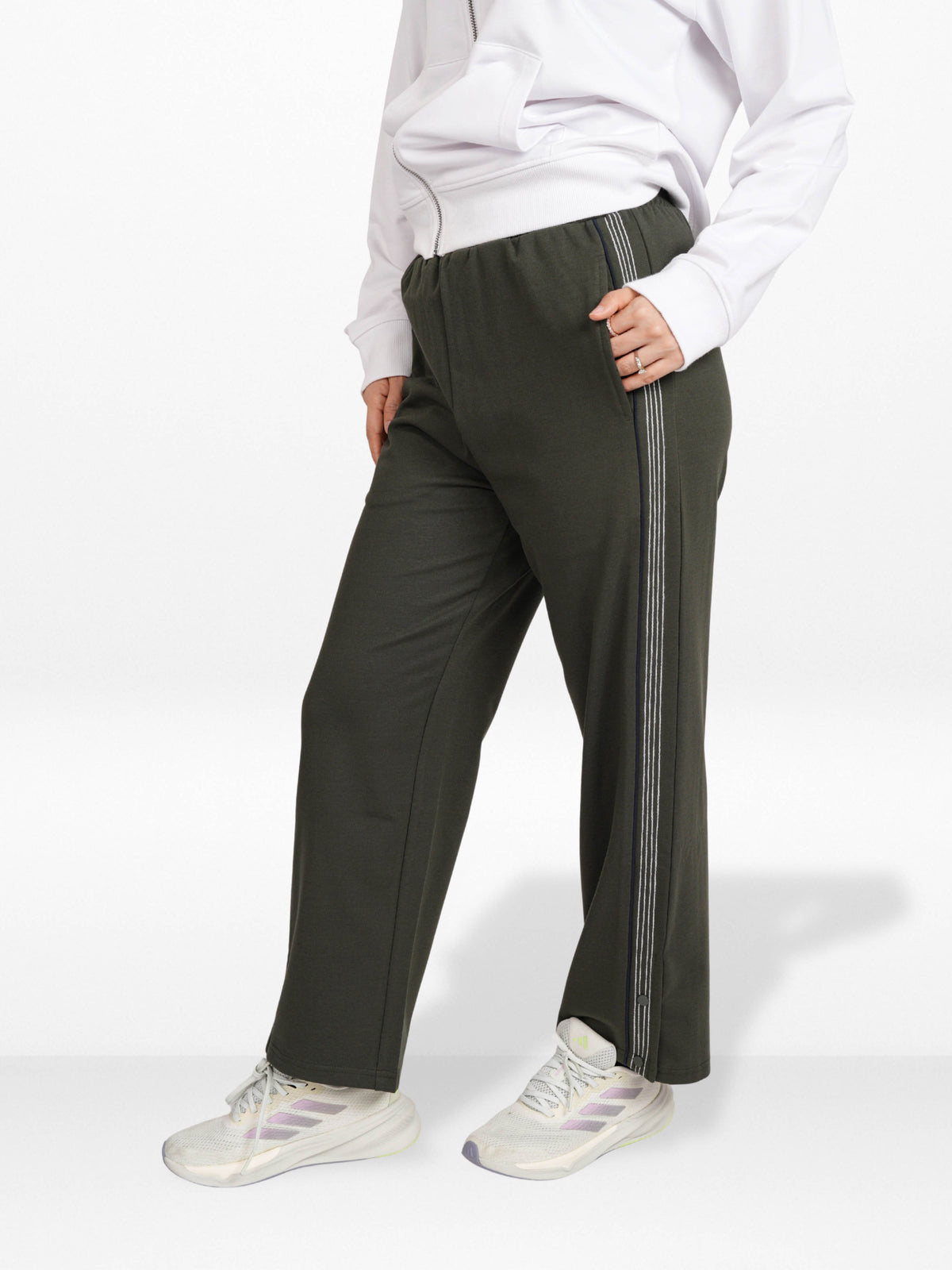 Women’s Flowy Pants – Elasticated Waist with Adjustable Drawcord | Contrast Stitch Side Detail, Casual Comfortable Trousers