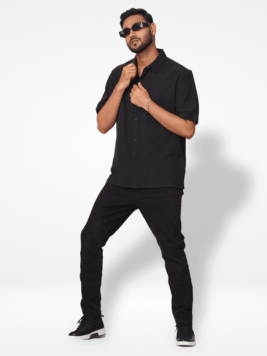 Men's Relaxed-Fit Half-Sleeve Casual Shirt Black