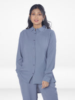 Women Solid Color Co-Ord Set| Long Sleeve| Slate Blue