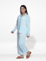 Women Mint Stripe Sleepwear Long Sleeve Pyjama Set