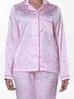 Women’s Satin Pajama Set – Long Sleeve Button Down with Notch Collar & Contrast Piping | 2 Piece Silk Sleepwear with Long Pants