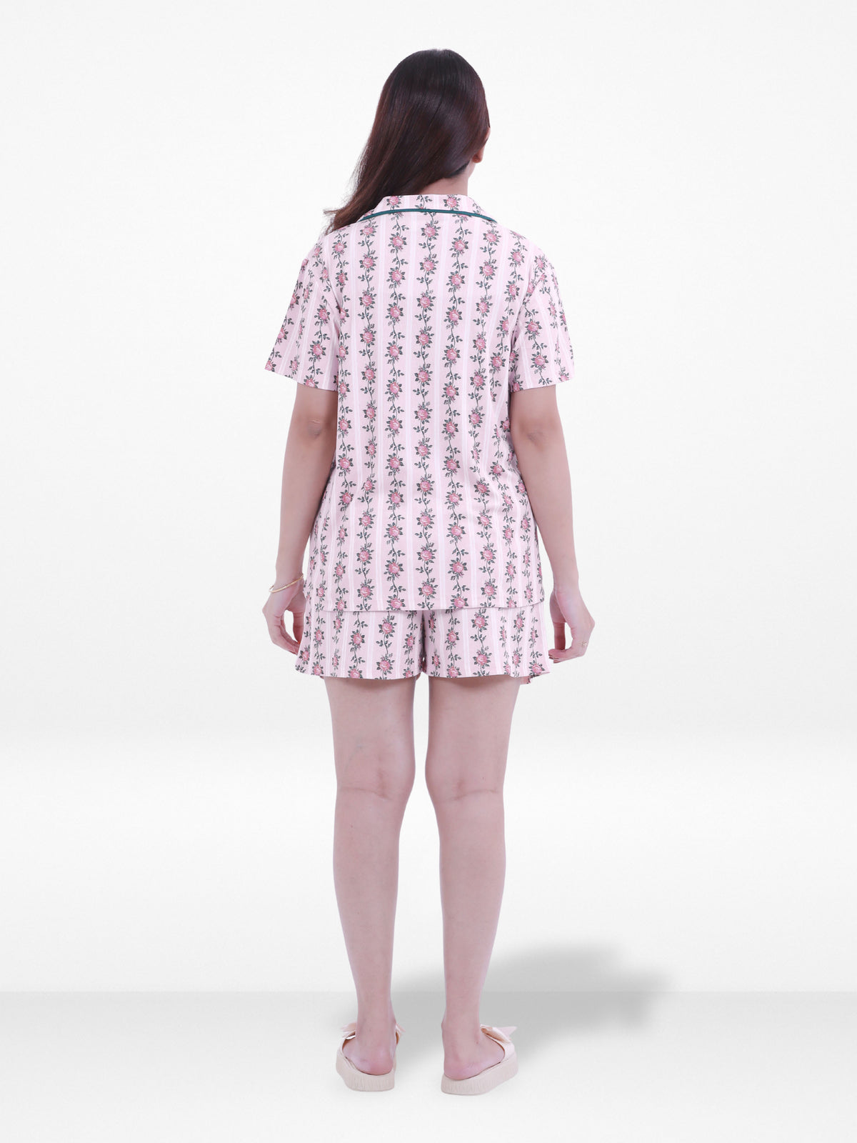 Women’s Notch Collar Sleepwear Set – Short Sleeve All Over Print Pajama Top & Shorts, Soft Comfortable Nightwear