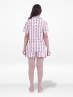 Women’s Notch Collar Sleepwear Set – Short Sleeve All Over Print Pajama Top & Shorts, Soft Comfortable Nightwear