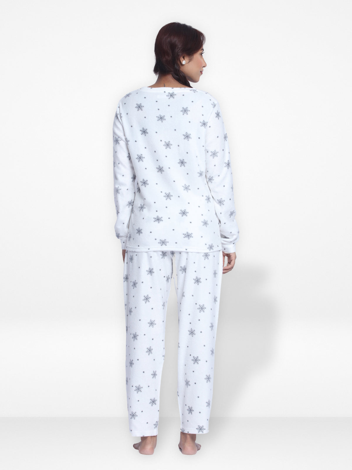 Women's Micro Polar Fleece Star Print Crew Neck Long Sleeve Pyjama Set