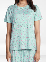 Women’s All Over Printed Short Sleeve Lounge Top | Soft Stretch Yummy Rib Fabric | Crew Neck Casual Sleepwear & Loungewear Top - Ether