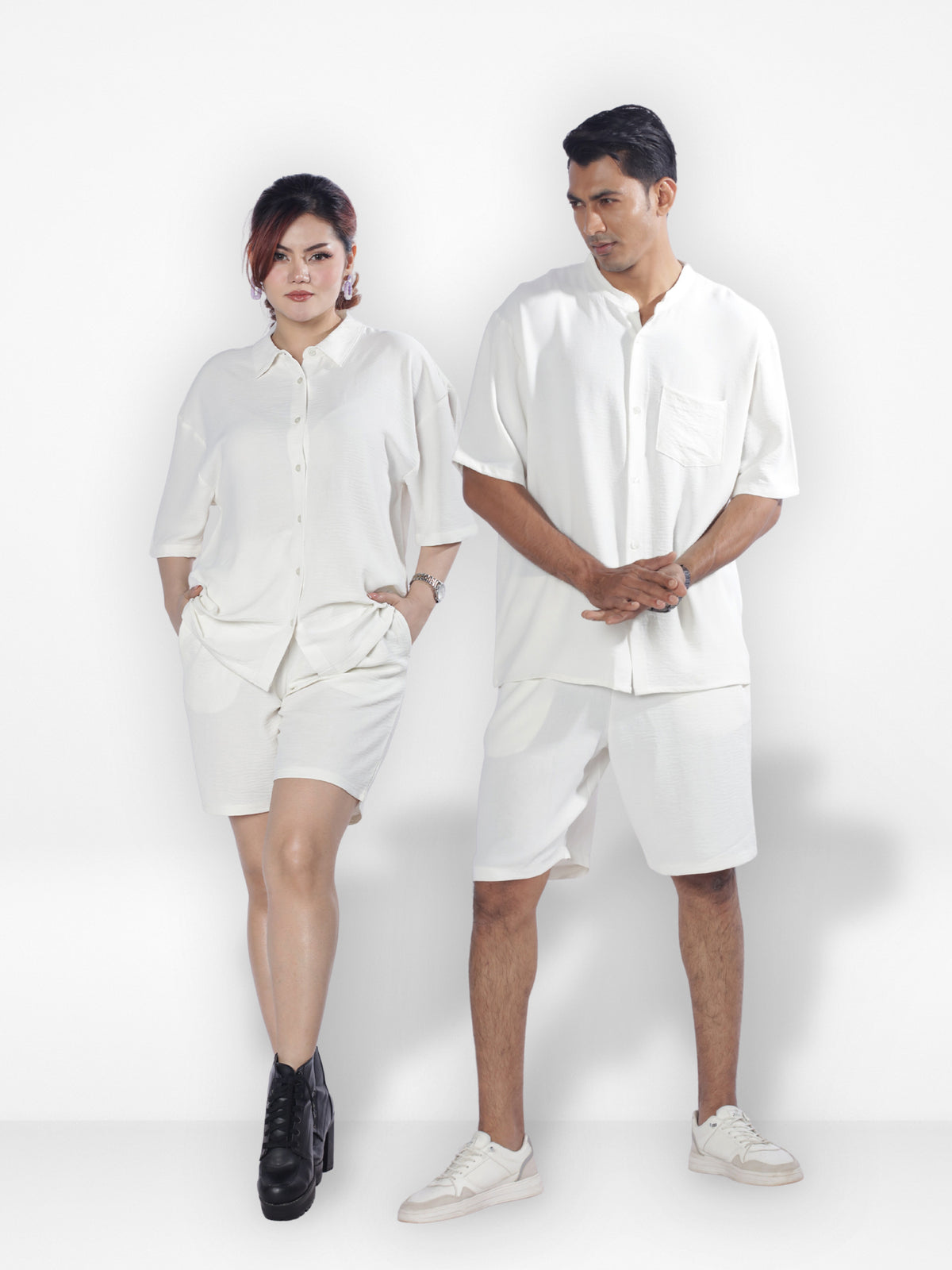 Couple Co-ord Set| Short Pant| Off White