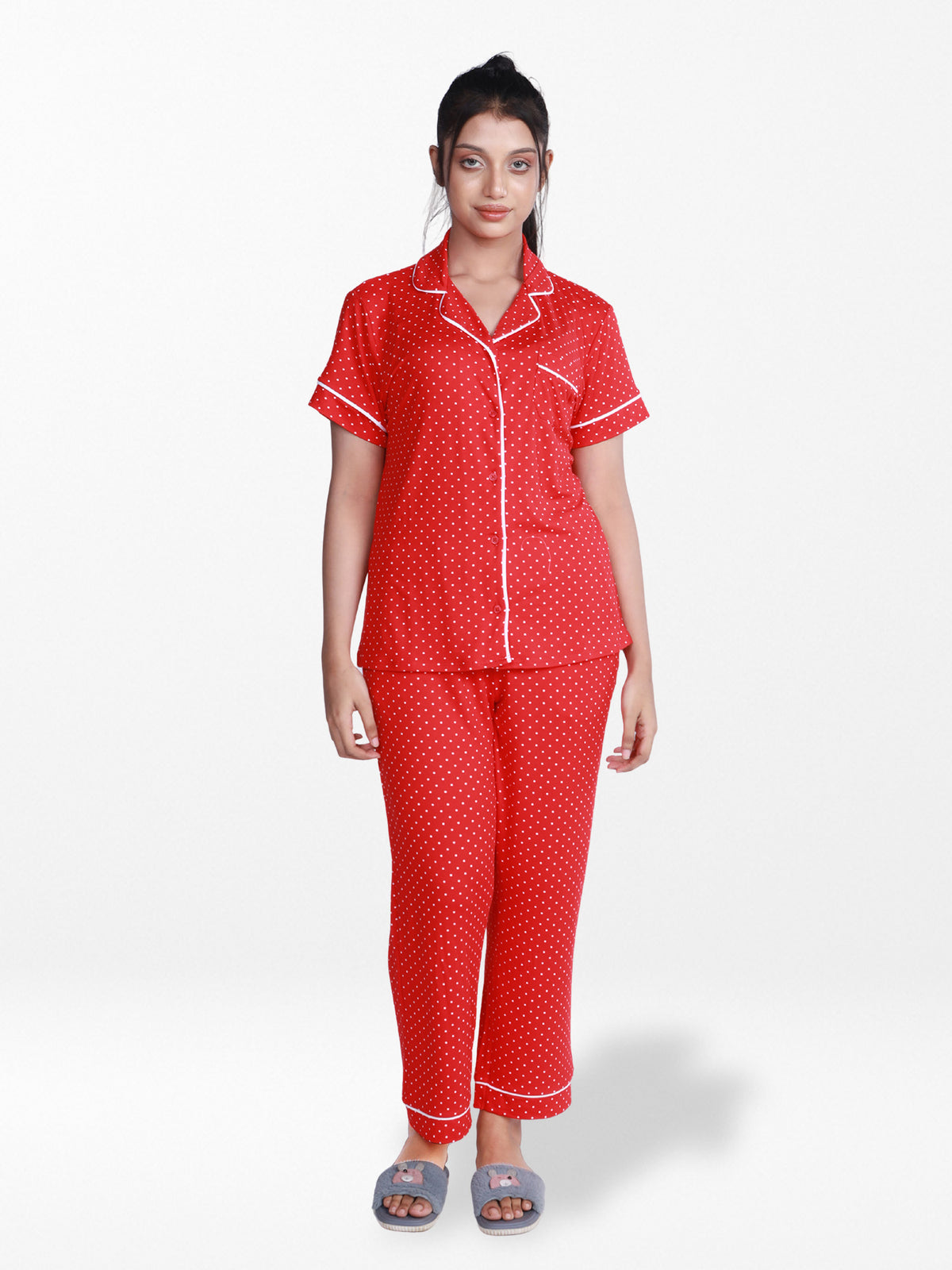 Women’s Printed Night Suit Set – Shirt & Pyjama | Soft Nightwear Dress, 2 Piece Sleepwear for Women, Comfortable Loungewear