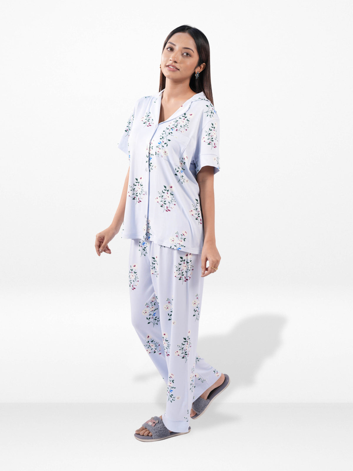 Women’s Printed Night Suit Set – Shirt & Pyjama | Soft Nightwear Dress, 2 Piece Sleepwear for Women, Comfortable Loungewear