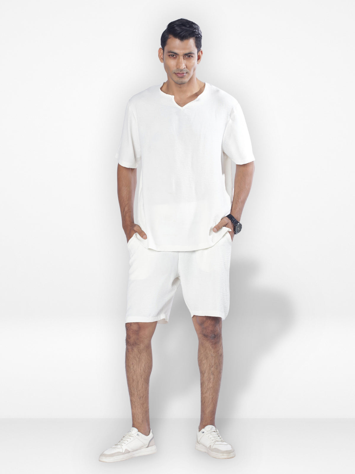 Men's Short Sleeve Shirt & Short Pant Set| Off White|