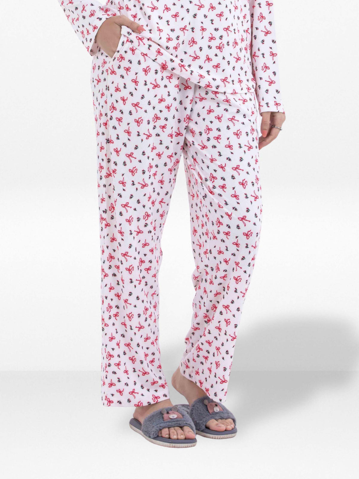 Women’s Printed Pajama Pants | Soft & Stretchy Sleepwear Trousers | Elastic Waist Lounge Pants | Yummy Rib Fabric - Egret
