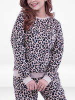 Women’s Leopard Print Pyjama Set – Long Sleeve Top & Pants, Soft Comfortable Sleepwear 2-Piece Winter Nightwear