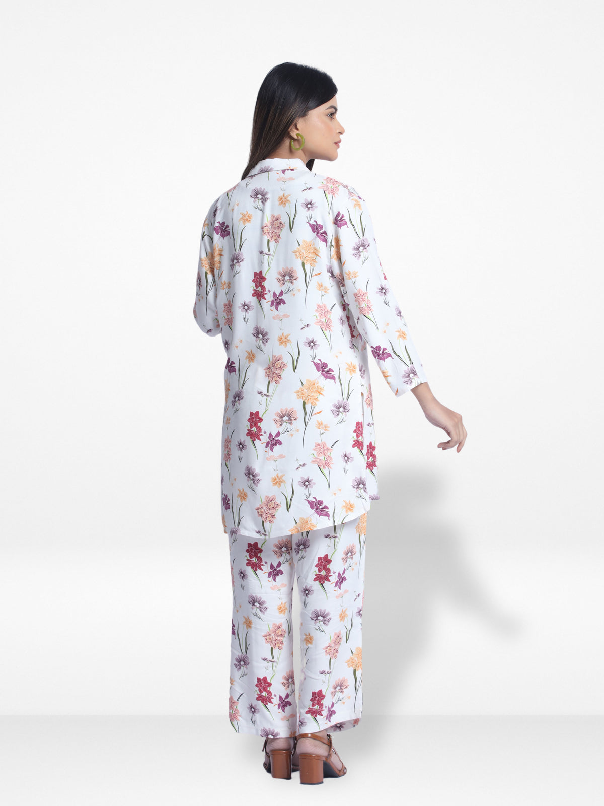 Women White Floral Aop Print Co-Ord Set with Luxury Details
