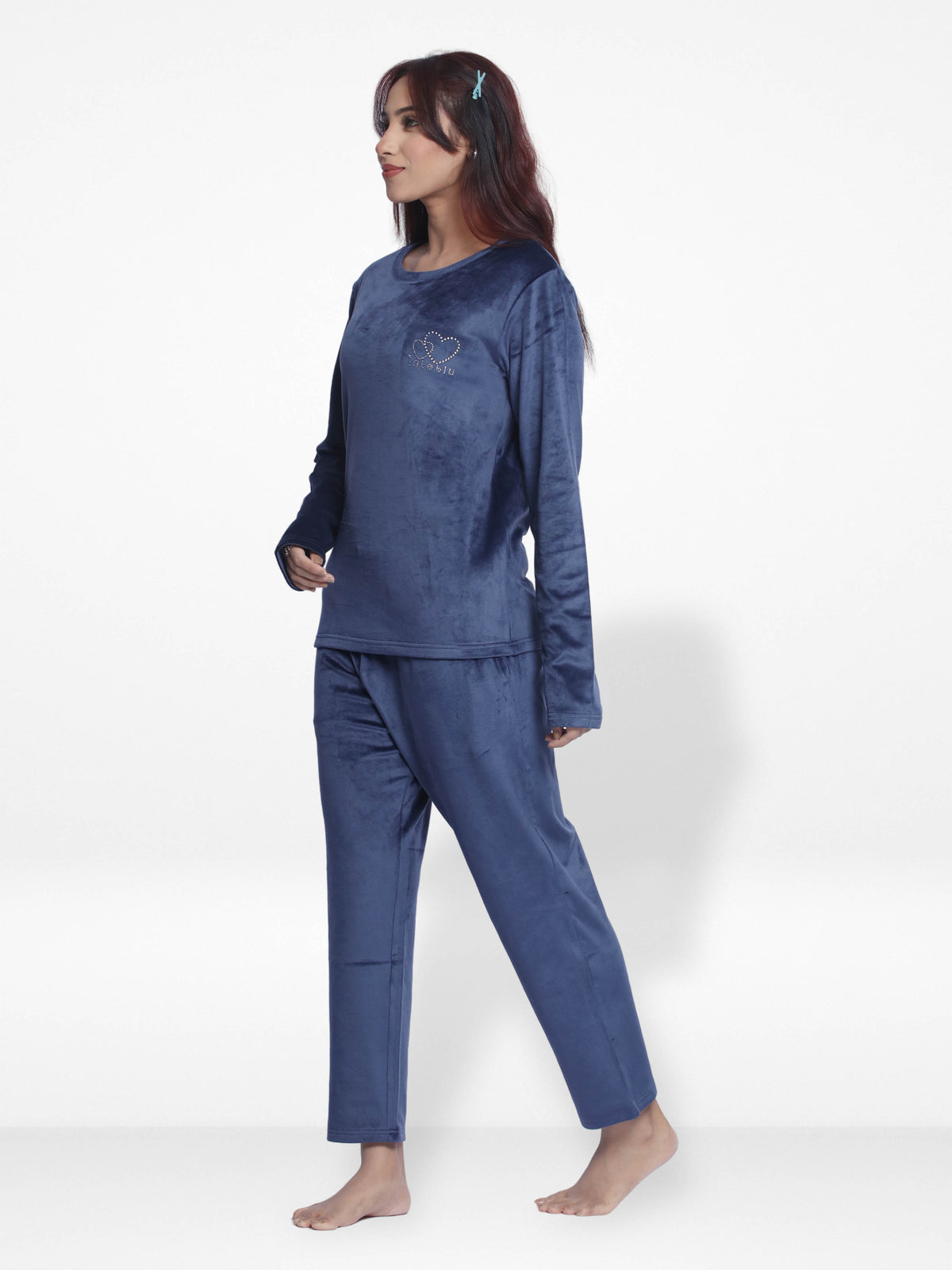 Women Velour Sleepwear Long Sleeve Pyjama Set
