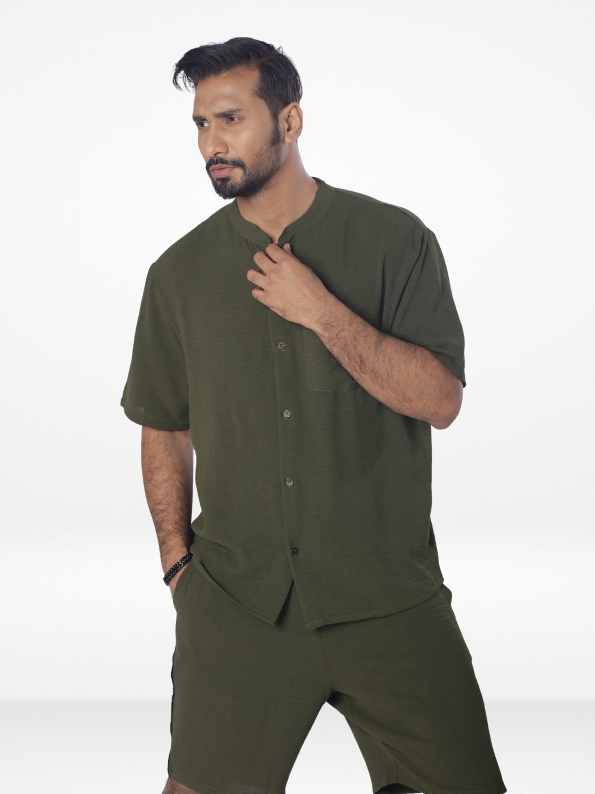 Men's Short Sleeve Shirt & Short Pant Set| OLIVE