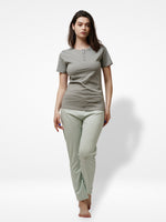 Women Button Facing short sleeve loungewear set